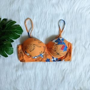 Pushup orange floral print multi way bikini top
